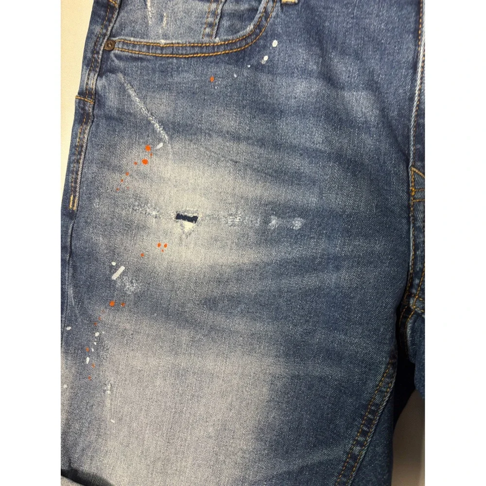 Smog Denim Mens Distressed Paint Splatter‎ Jean Shorts Blue Size L Cuffed Street